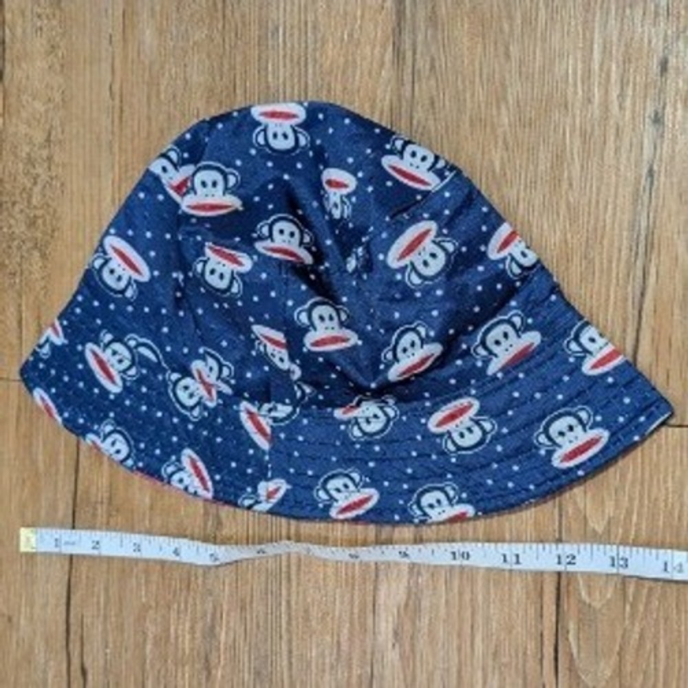 Paul Frank Julius Monkey Reversible Bucket Hat Navy Polka Dot Pink Lips Love